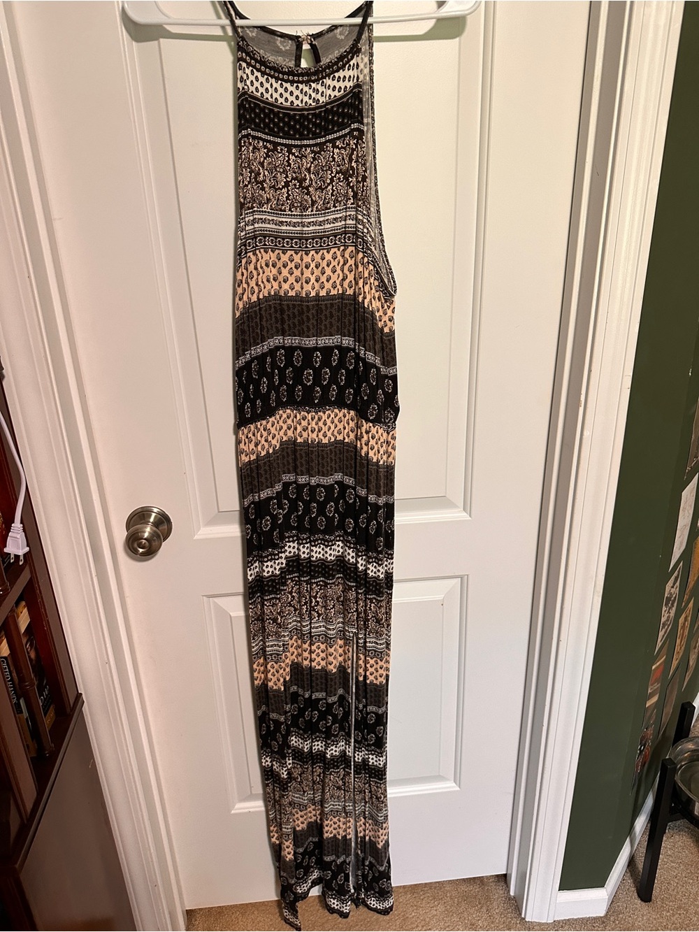 American Eagle Outfitters Patterned Racerback Maxi Dress in Black and Beige